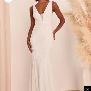 Dreaming of Eternity White Beaded Mermaid Maxi Dress